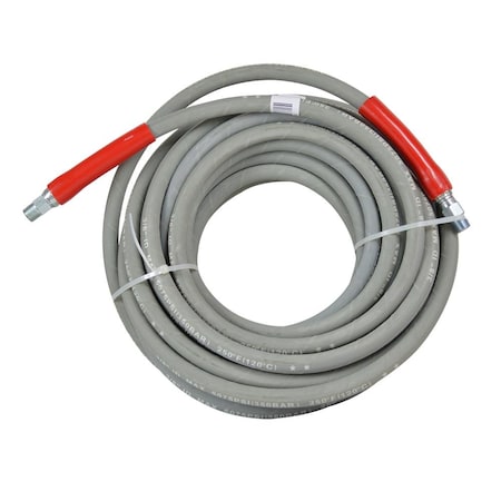 Double Braided Grey Rubber Hose 3/8 X 50ft With 3/8 MNPT Fitting - Working Pressure 6000 PSI